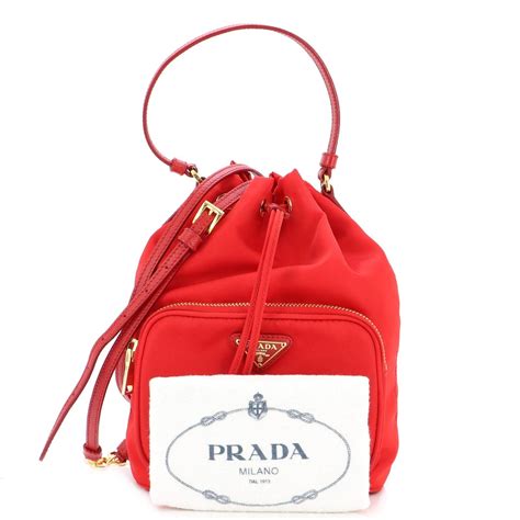 prada red velvet bag|Prada drawstring bucket bag.